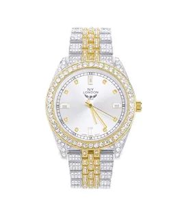 Iced Out 2 Tone Hip Hop Bling Men's Gold Silver Color Watch Simulated Diamond Watches Luxury