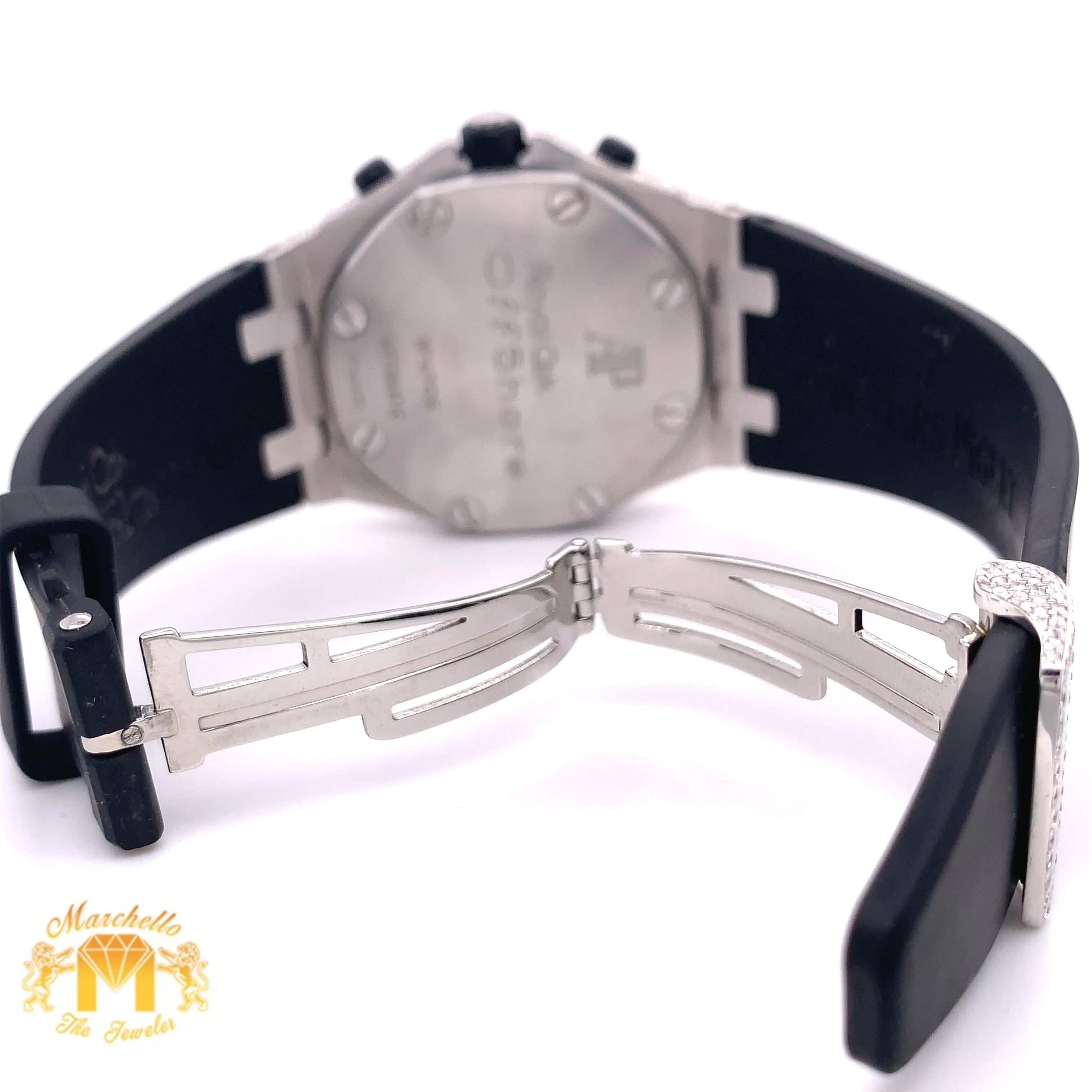 Iced Out Audemars Piguet  AP Diamond Watch and 1ct Diamond Earrings (42 mm, rubber band)