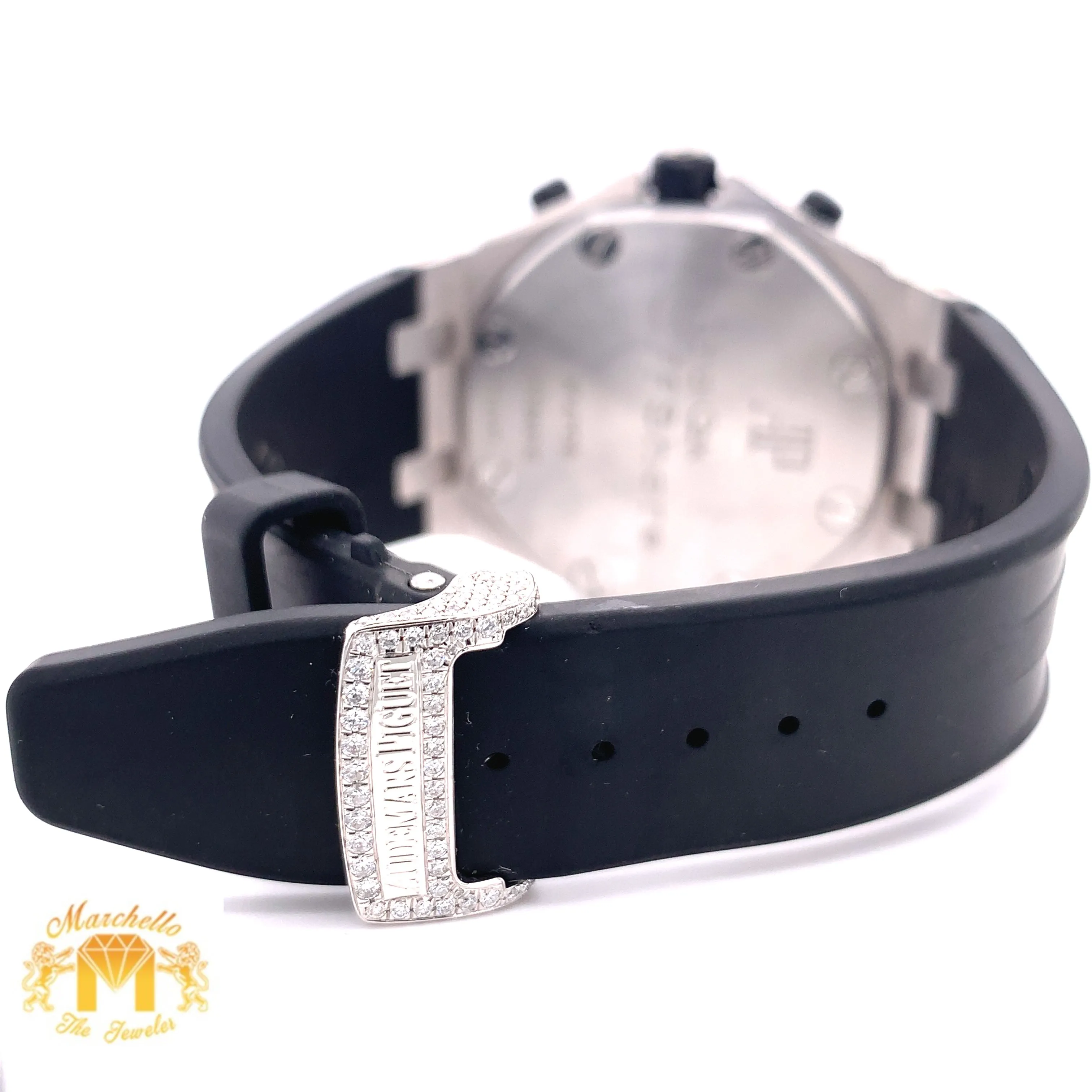 Iced Out Audemars Piguet  AP Diamond Watch and 1ct Diamond Earrings (42 mm, rubber band)