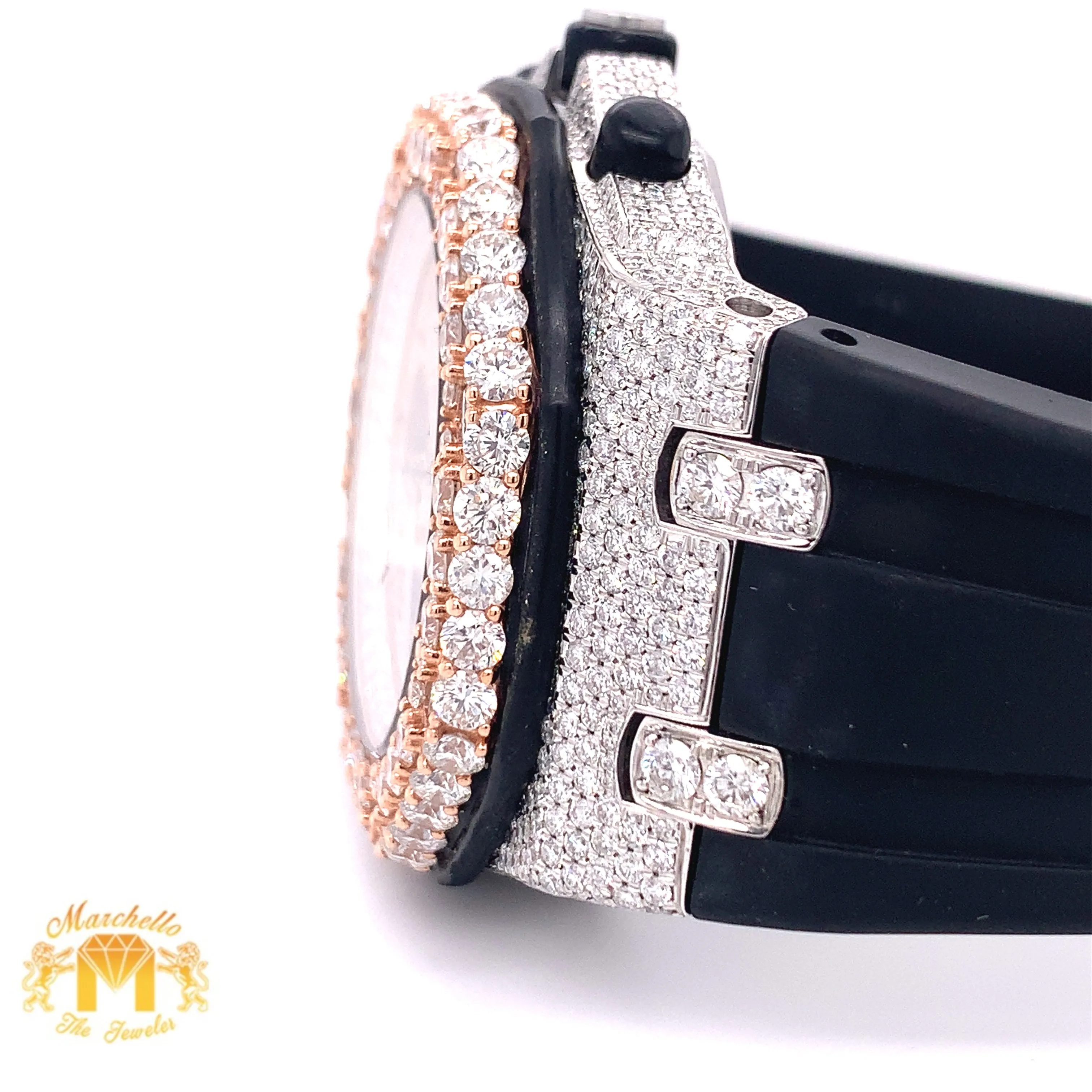 Iced Out Audemars Piguet  AP Diamond Watch and 1ct Diamond Earrings (42 mm, rubber band)