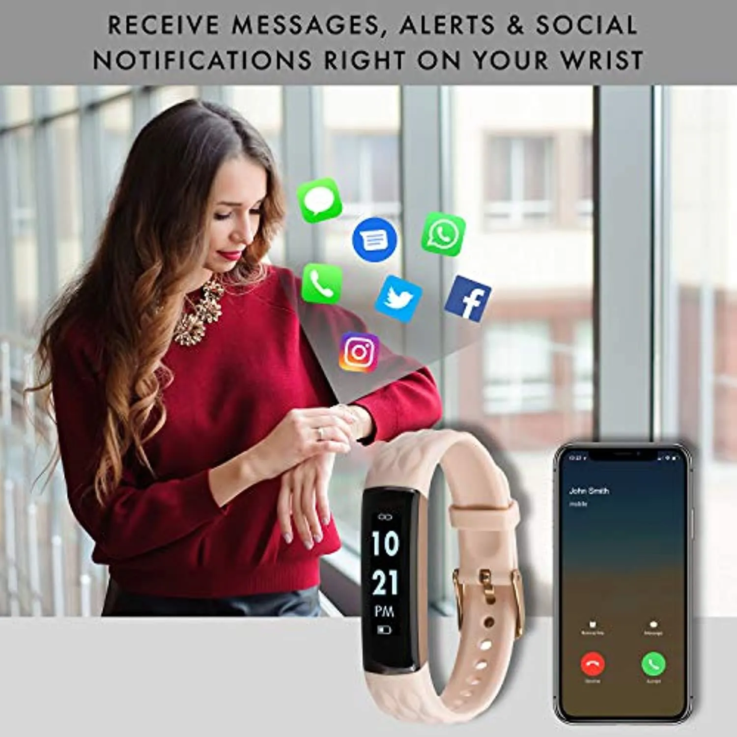 iTouch Slim Waterproof Fitness Activity Tracker, Heart Rate Monitor, Multi-Sports Mode, Pedometer, for Android and iOS Smartphones, Comes with Interchangeable Straps