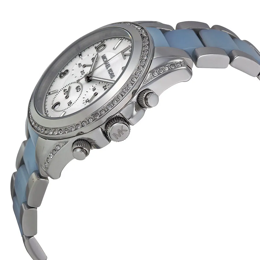 Michael Kors Blair Chronograph Silver Dial Stainless Steel with Chambray Acetate Ladies Watch MK6137