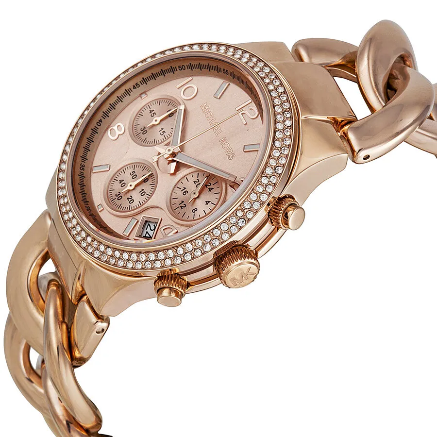 Michael Kors Chronograph Rose Dial Rose Gold Ion-plated Ladies Watch MK3247