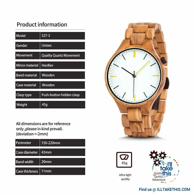 Minimalist Wooden Watches, Quartz Wood Bamboo Wristwatches - Limited Edition