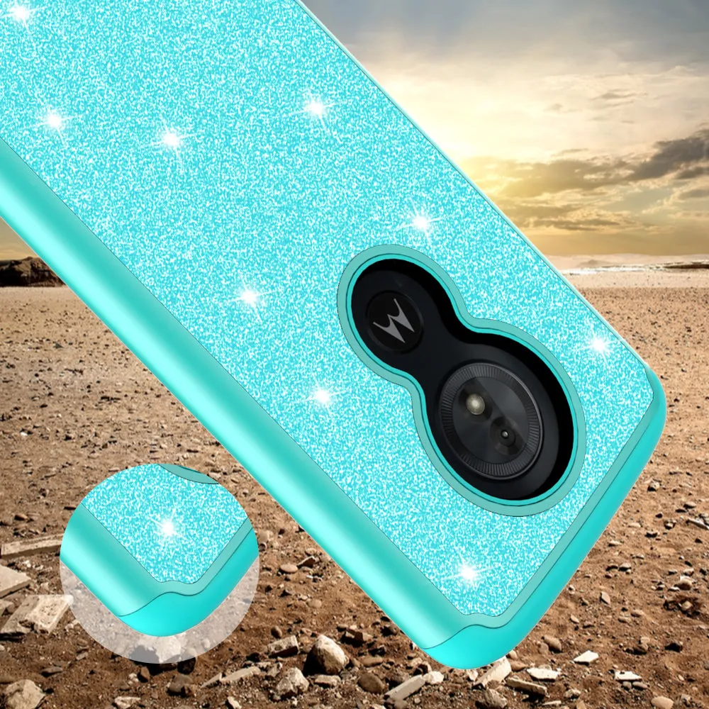 Motorola Moto G6 Play, G6 Forge Case, Moto G6 Play , g6 Forge Glitter Bling Heavy Duty Shock Proof Hybrid Case with [HD Screen Protector] Dual Layer Protective Phone Case Cover for Motorola Moto G6 Play , g6 Forge - Teal