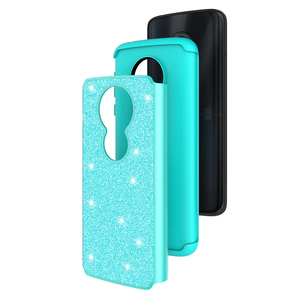 Motorola Moto G6 Play, G6 Forge Case, Moto G6 Play , g6 Forge Glitter Bling Heavy Duty Shock Proof Hybrid Case with [HD Screen Protector] Dual Layer Protective Phone Case Cover for Motorola Moto G6 Play , g6 Forge - Teal