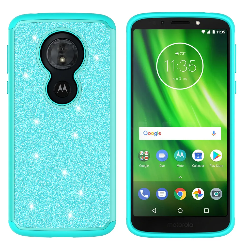 Motorola Moto G6 Play, G6 Forge Case, Moto G6 Play , g6 Forge Glitter Bling Heavy Duty Shock Proof Hybrid Case with [HD Screen Protector] Dual Layer Protective Phone Case Cover for Motorola Moto G6 Play , g6 Forge - Teal