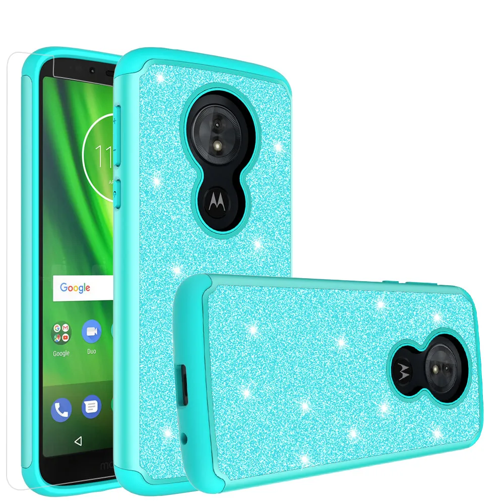 Motorola Moto G6 Play, G6 Forge Case, Moto G6 Play , g6 Forge Glitter Bling Heavy Duty Shock Proof Hybrid Case with [HD Screen Protector] Dual Layer Protective Phone Case Cover for Motorola Moto G6 Play , g6 Forge - Teal
