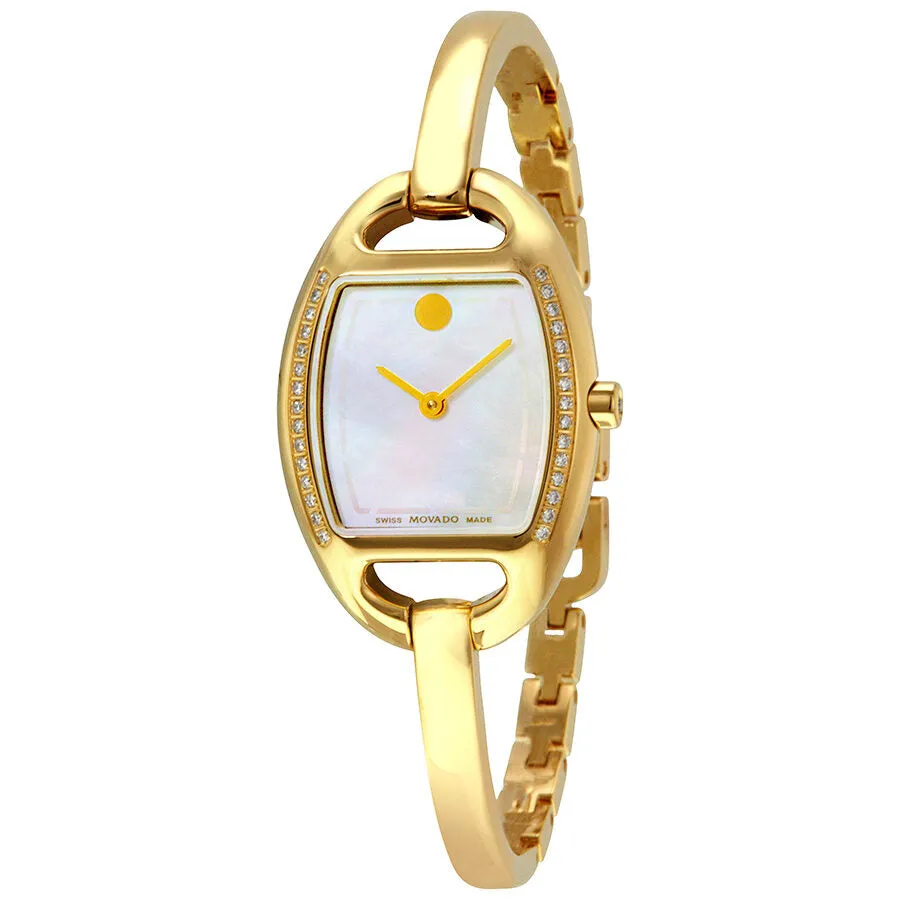 Movado Miri Diamond Mother Of Pearl Dial Gold-tone Stainless Steel Ladies Watch 0606609