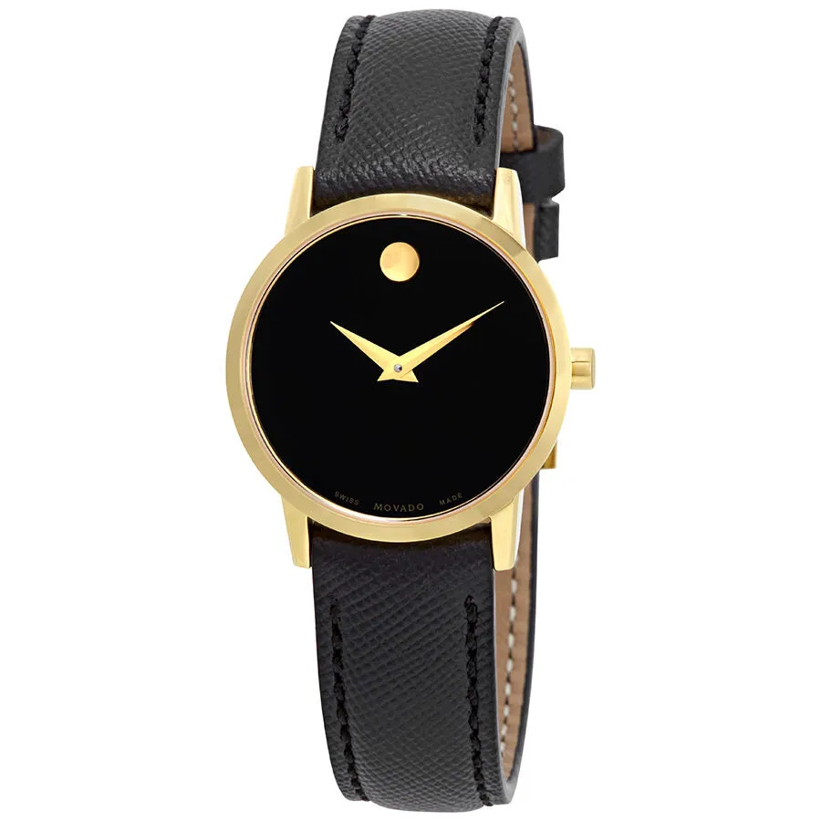 Movado Museum Black Dial Ladies Textured Leather Watch 0607205