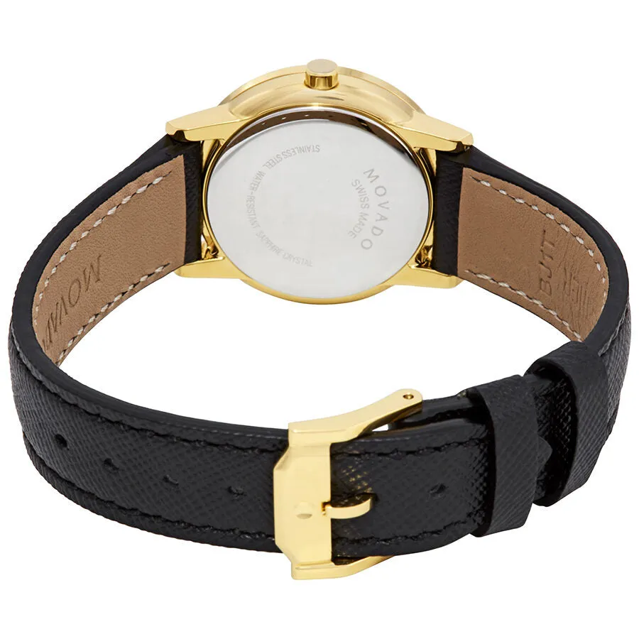 Movado Museum Black Dial Ladies Textured Leather Watch 0607205