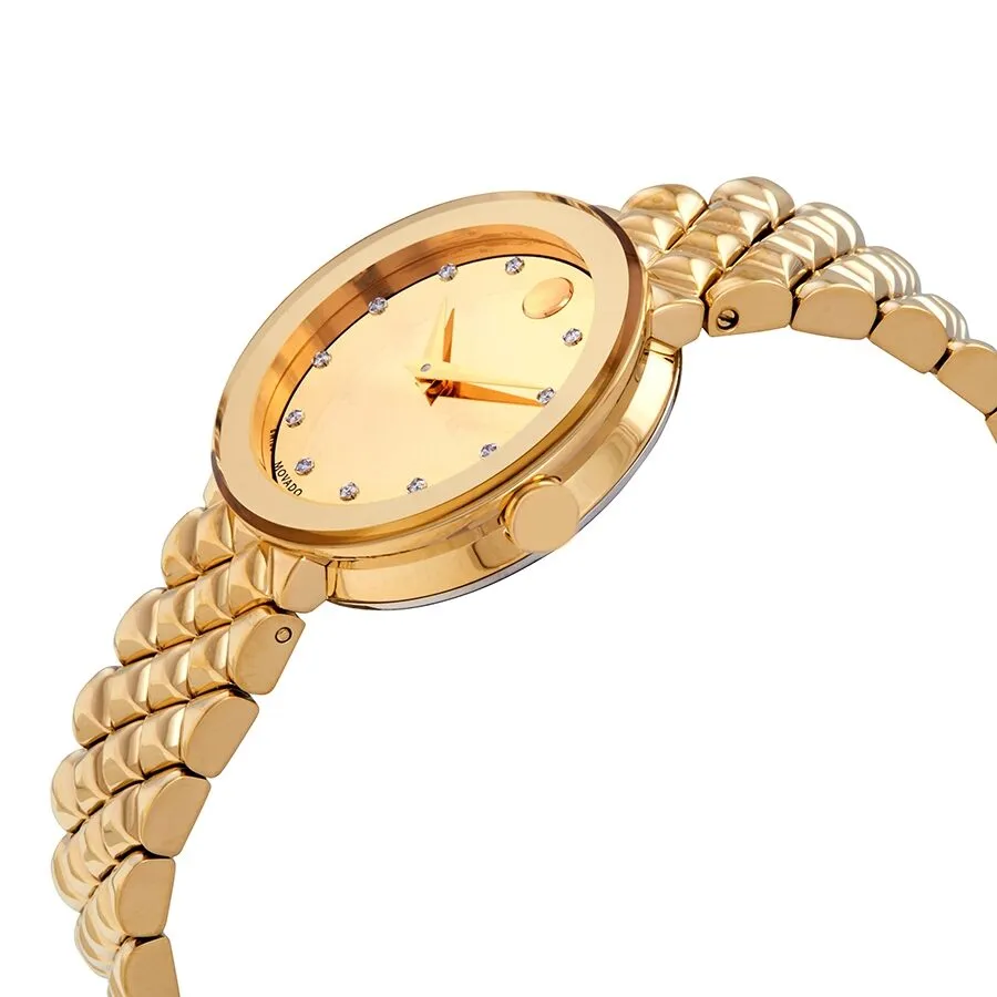 Movado Sapphire Gold Mirror Diamond Dial Ladies Watch 0607107
