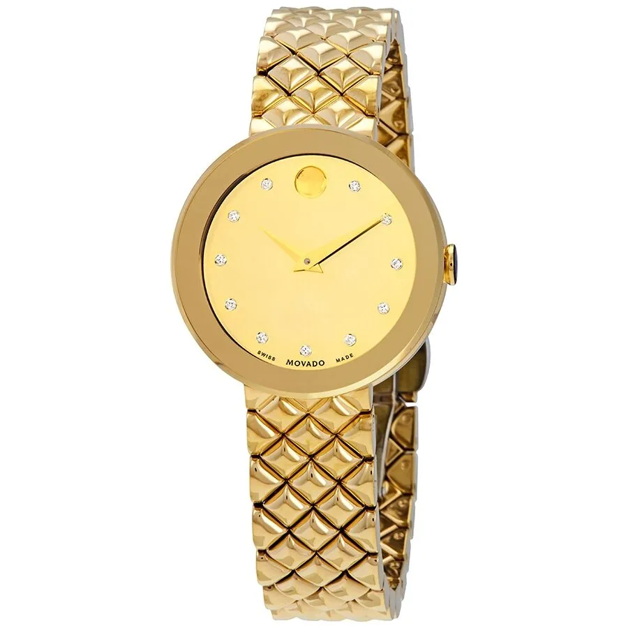 Movado Sapphire Gold Mirror Diamond Dial Ladies Watch 0607107