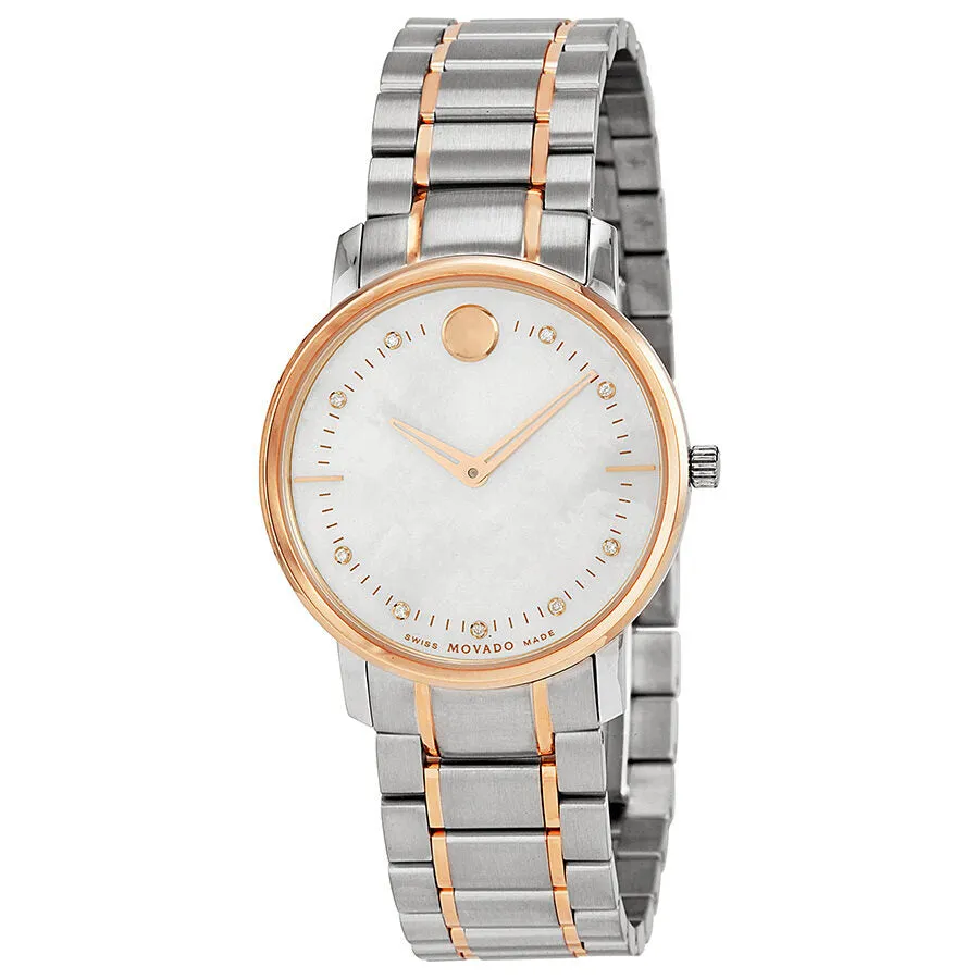 Movado Thin Classic Mother of Pearl Two Tone Stainless Steel Ladies Watch 606692 0606692
