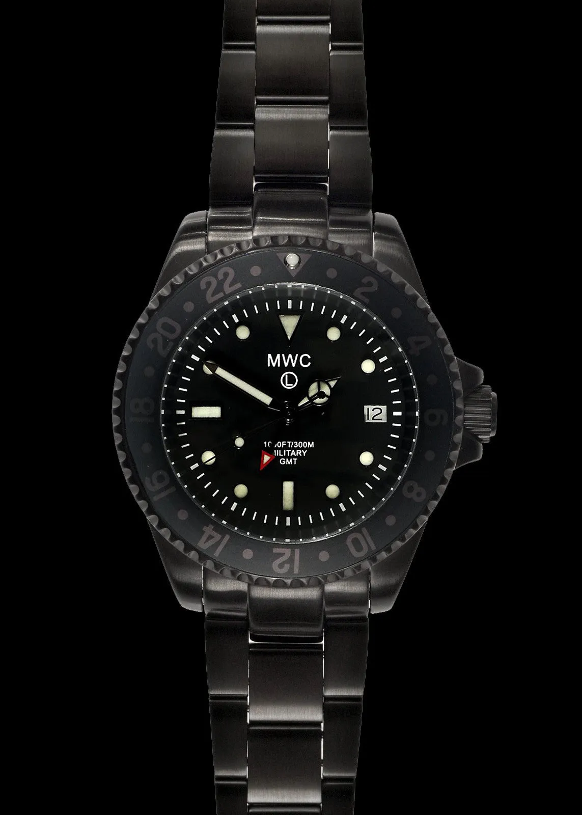 MWC GMT (Dual Time Zone) 300m / 1000ft Water Resistant PVD Steel Military Watch on Matching Steel Bracelet
