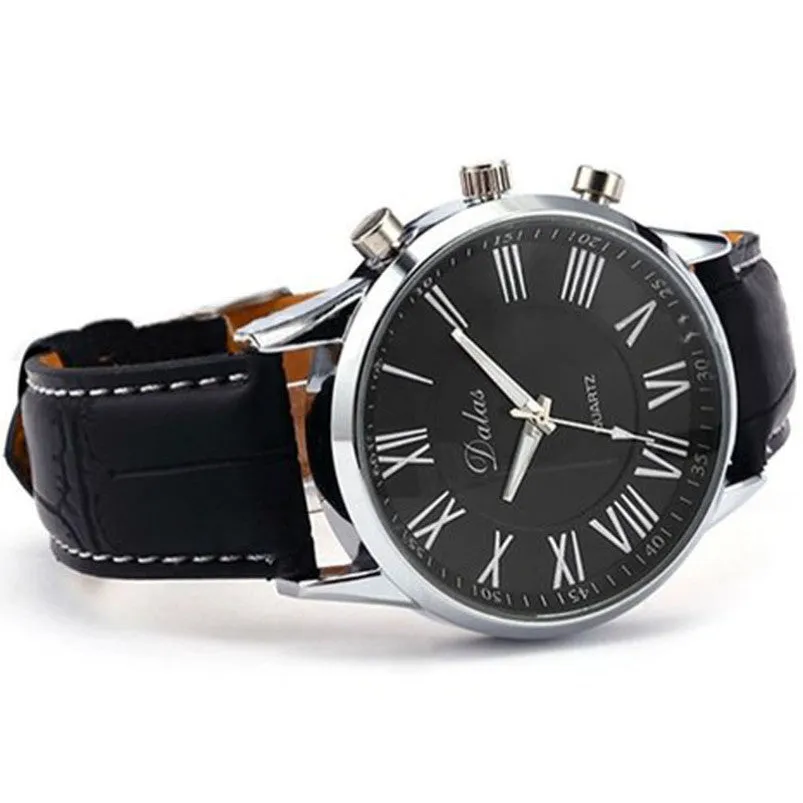 New Luxury Mens Quartz Watches Faux Leather Band Designer Wrist Watch Men Black Leather Band Men Watches Casual Watches