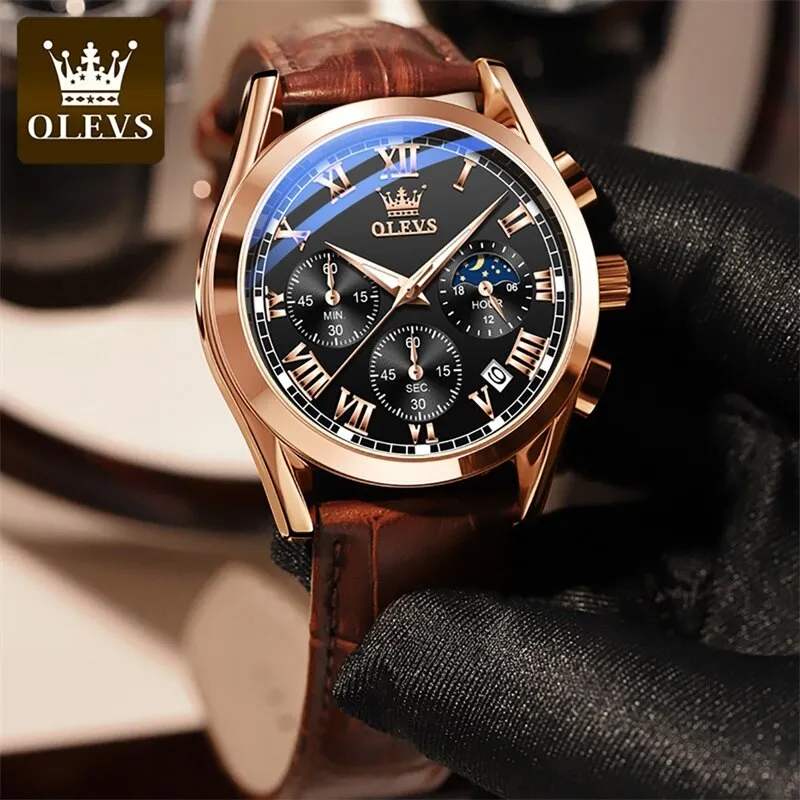 OLEVS®  Leather Men's Watch Waterproof