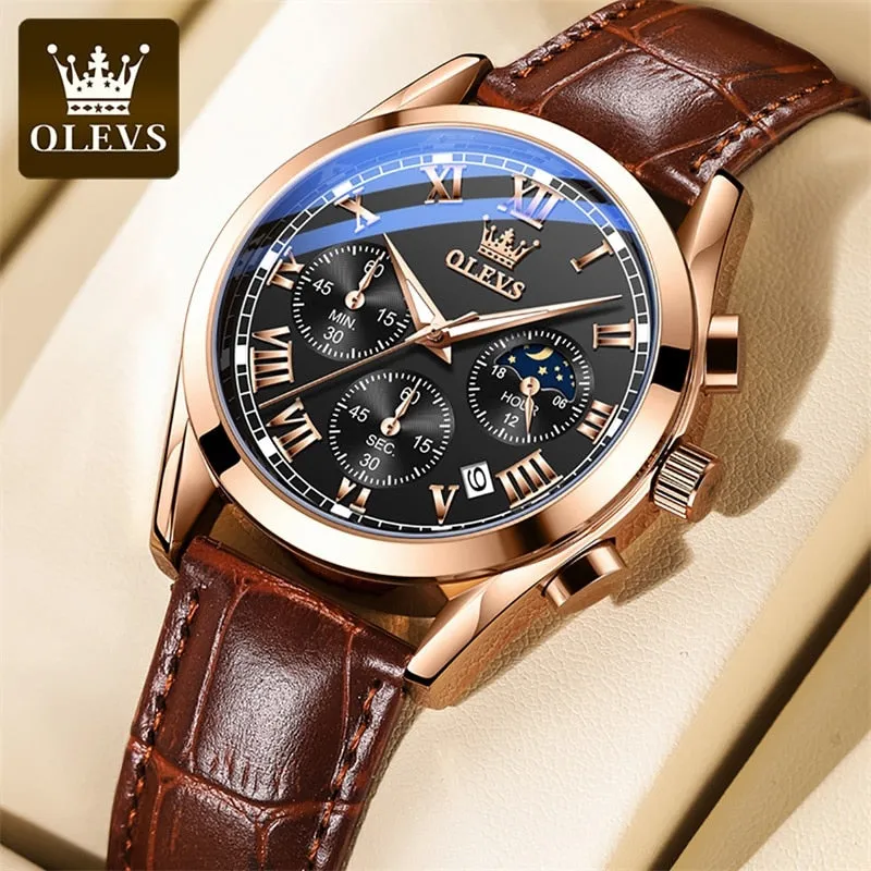 OLEVS®  Leather Men's Watch Waterproof