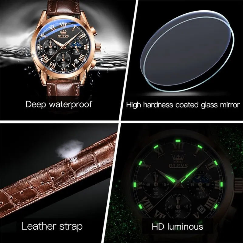 OLEVS®  Leather Men's Watch Waterproof