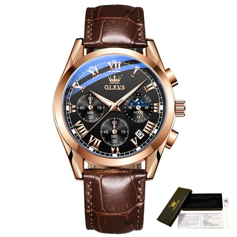OLEVS®  Leather Men's Watch Waterproof