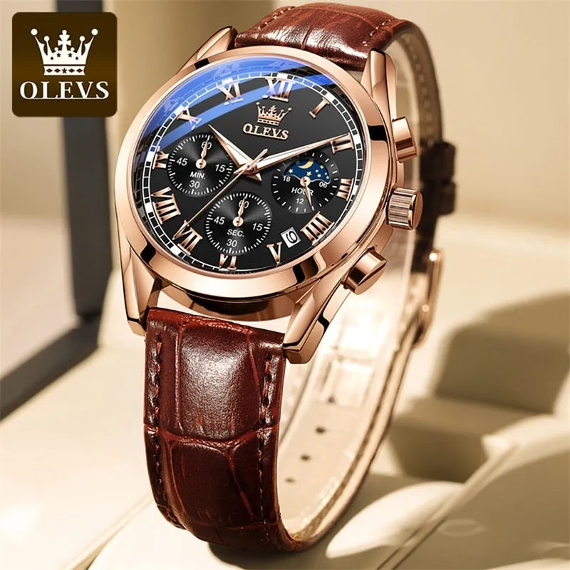 OLEVS®  Leather Men's Watch Waterproof
