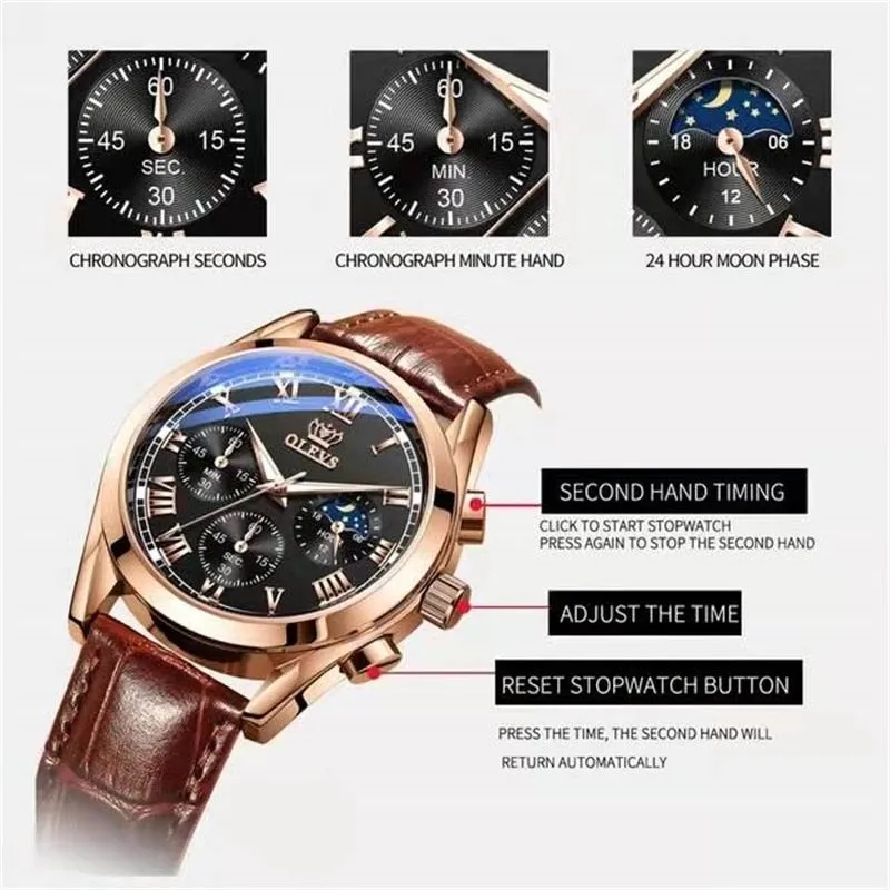 OLEVS®  Leather Men's Watch Waterproof