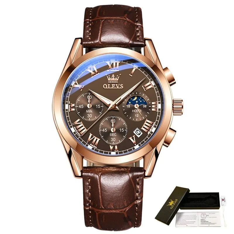 OLEVS®  Leather Men's Watch Waterproof