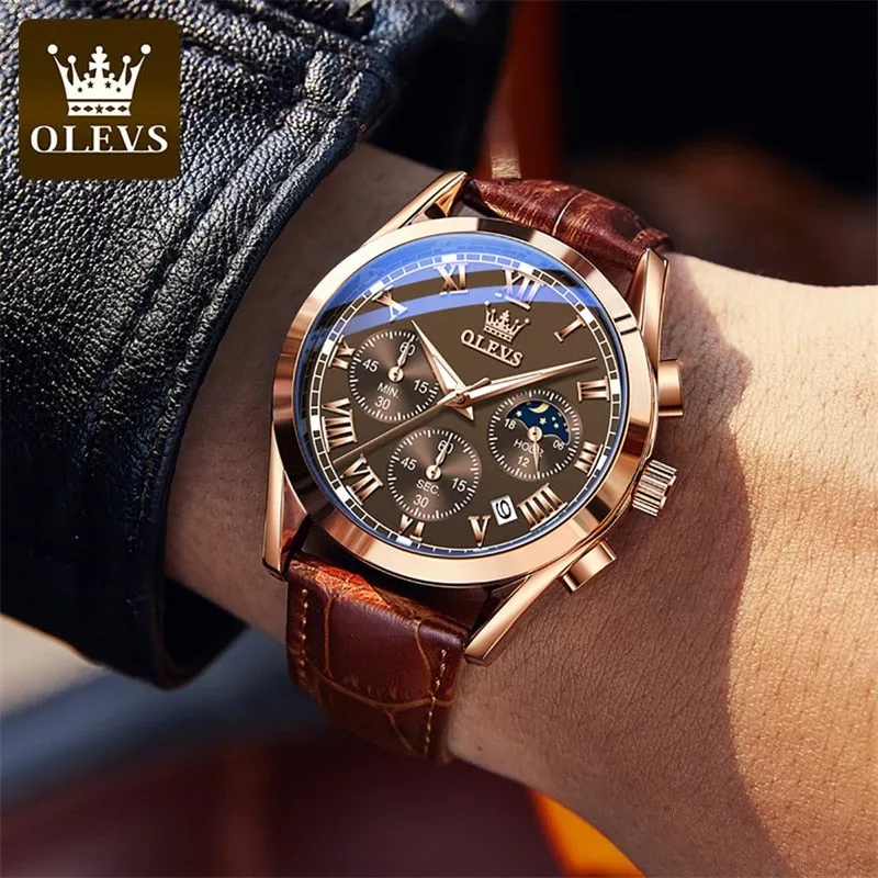 OLEVS®  Leather Men's Watch Waterproof