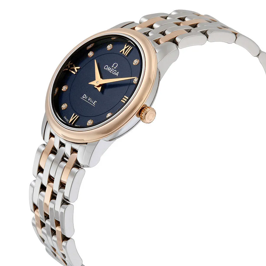 Omega De Ville Blue Diamond Dial Steel and 18K Rose Gold Ladies Watch 424.20.27.60.53.001