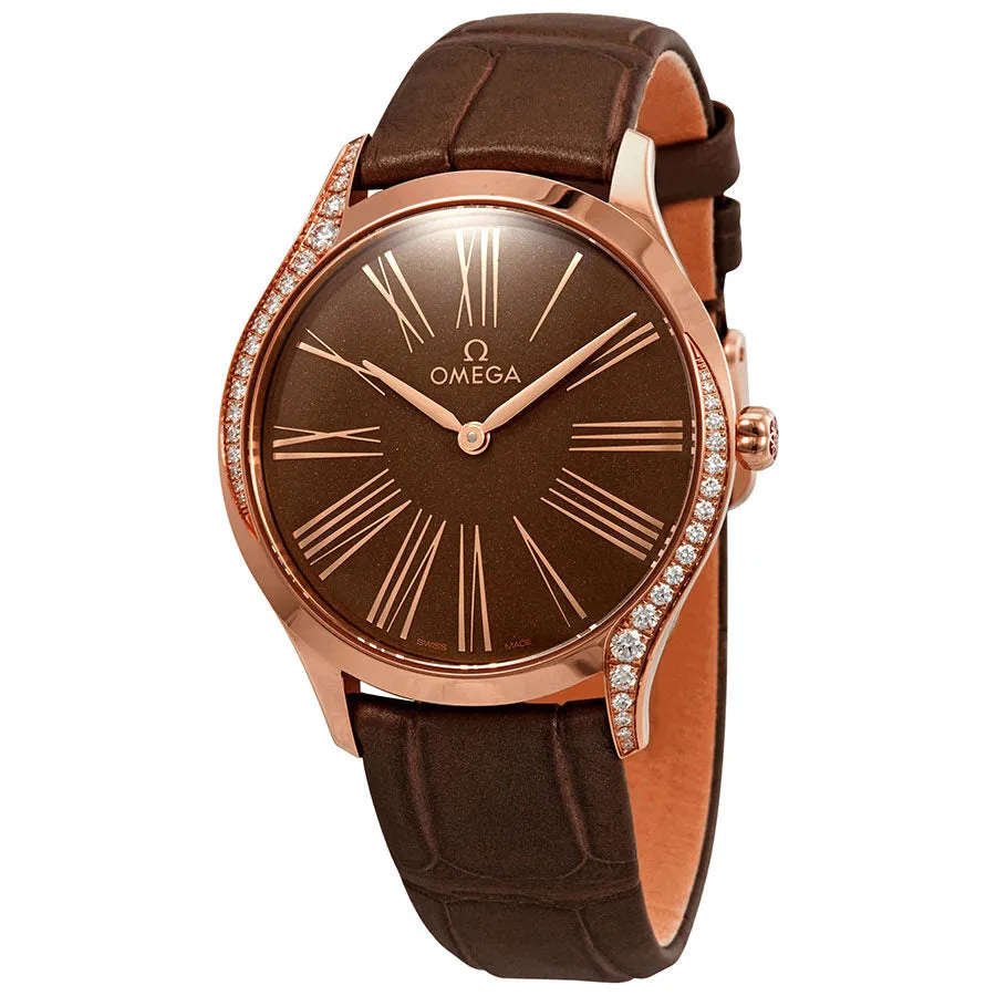 Omega De Ville Diamond Brown Dial 18kt Rose Gold Ladies Watch 428.58.36.60.13.001