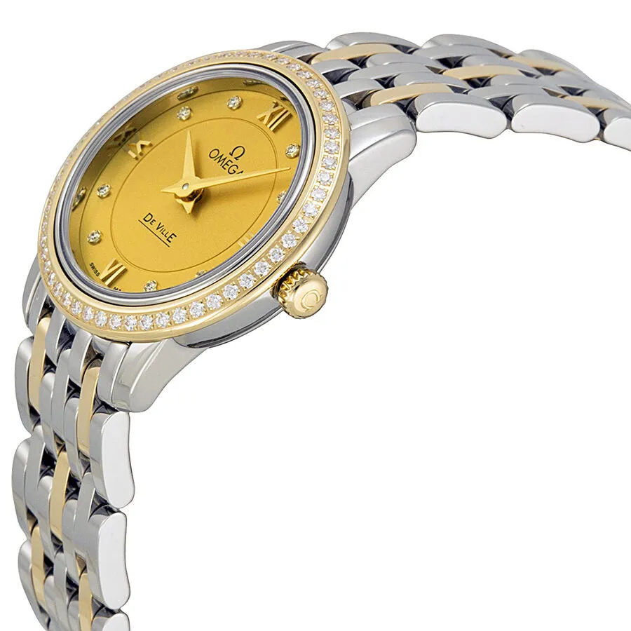 Omega De Ville Prestige Champagne Diamond Dial Steel and Yellow Gold Ladies Watch 42425246058001 424.25.24.60.58.001