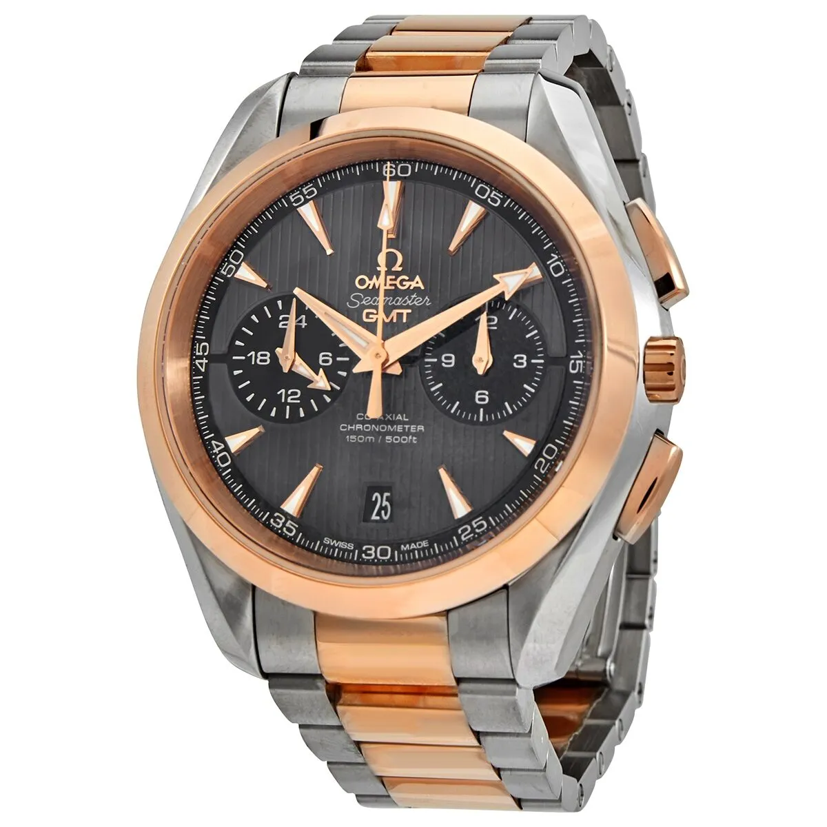 Omega Seamaster Aqua Terra Teak Grey Dial Chronograph Steel and 18K Rose Gold Automatic Men's Watch 23120435206001 231.20.43.52.06.001