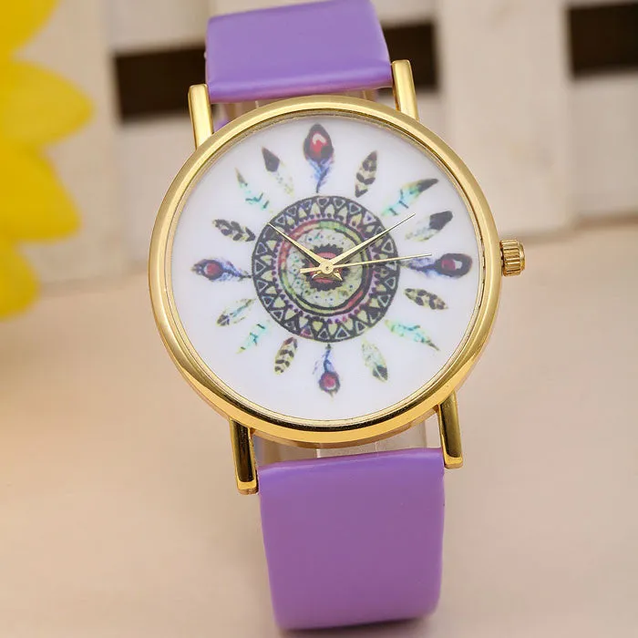 Original Women Genuine Leather Vintage Women Watches,Bracelet Wristwatches, Feather Dial watches