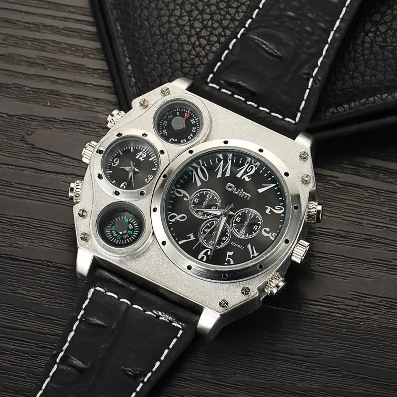 Oulm Men Watches Military Watches Men Two Time Zones Quartz Sports Watches Compass Thermometer Decoration relogio masculino W210509
