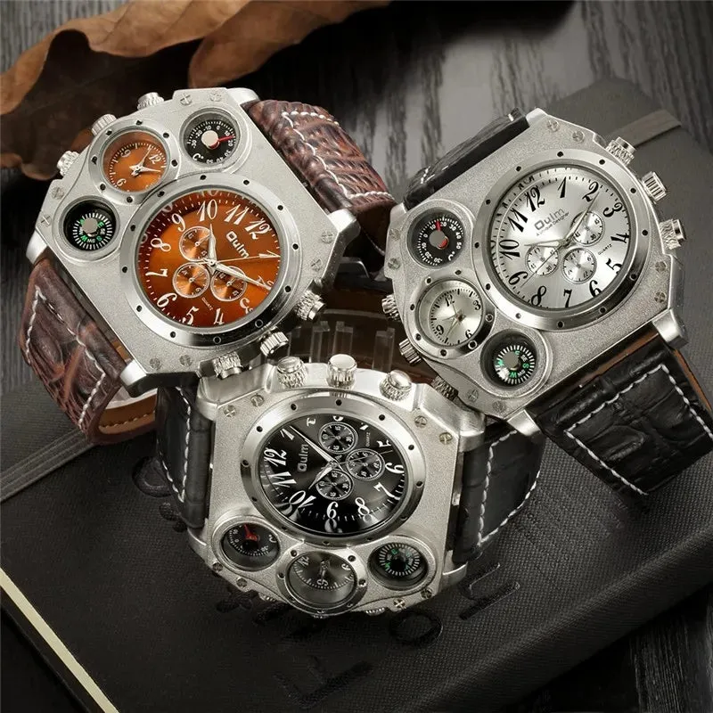 Oulm Men Watches Military Watches Men Two Time Zones Quartz Sports Watches Compass Thermometer Decoration relogio masculino W210509