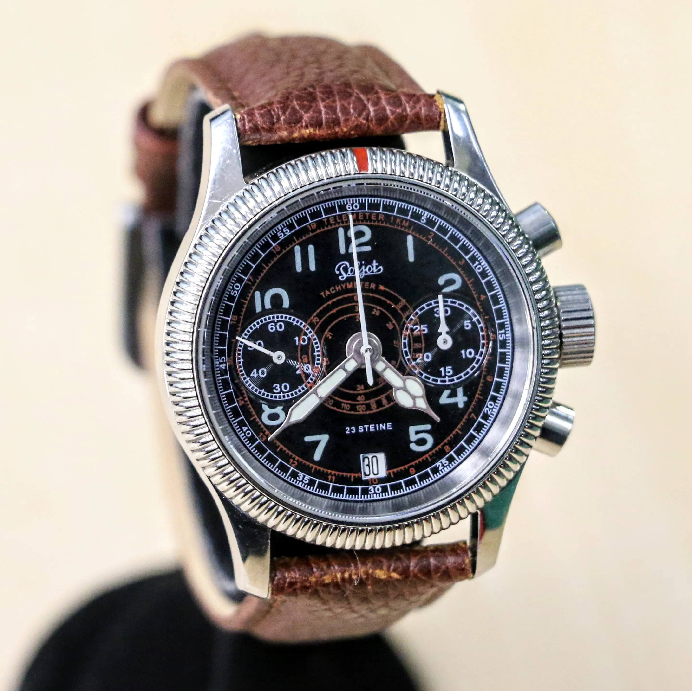 POLJOT "Hanhart" Flieger Chronograph Wristwatch 23 Steine P3133 No. 007/200 Date Indicator Watch