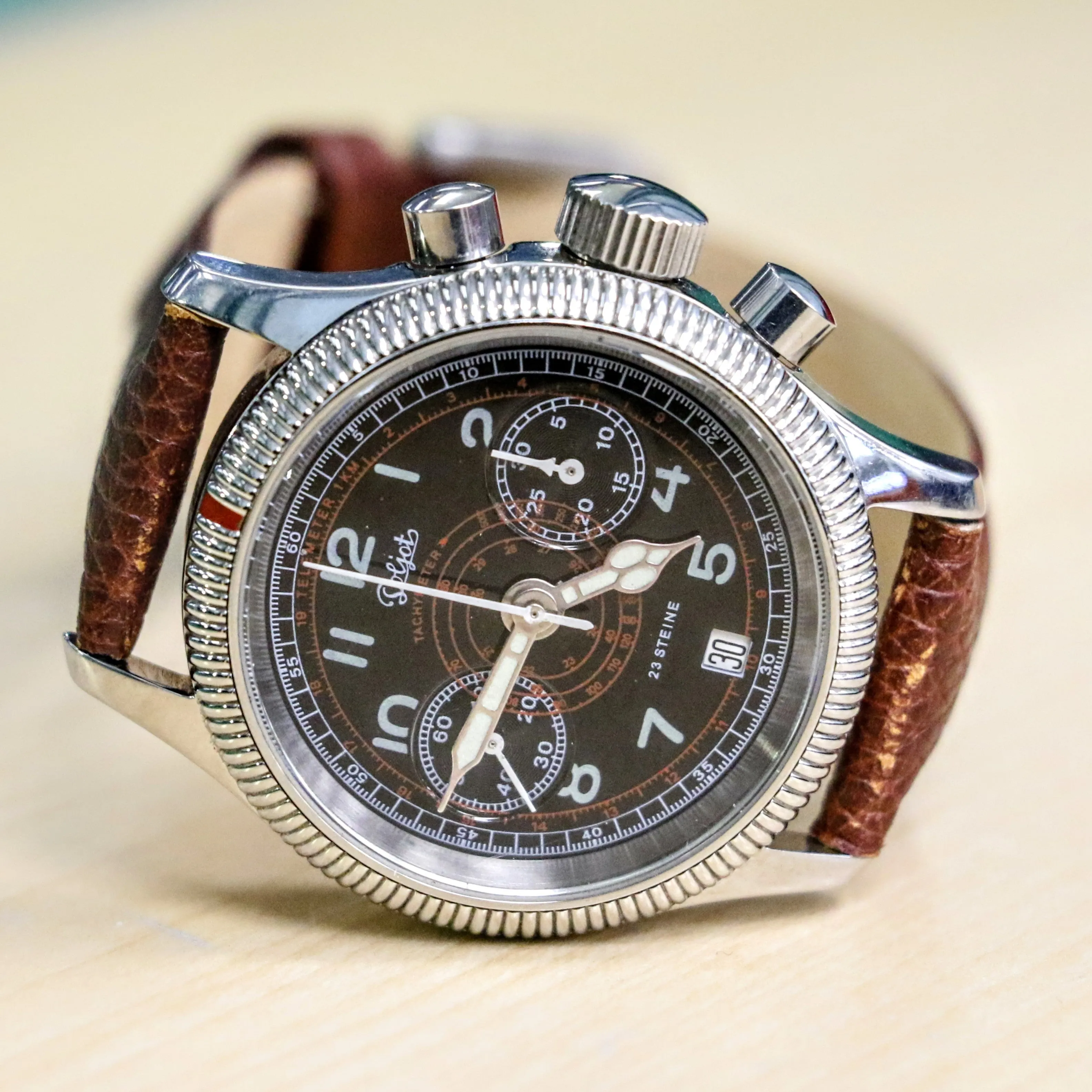 POLJOT "Hanhart" Flieger Chronograph Wristwatch 23 Steine P3133 No. 007/200 Date Indicator Watch