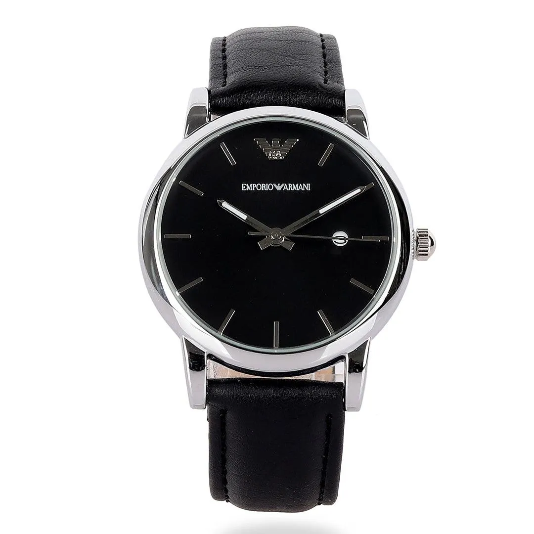 Quartz stainless steel black/silver Leather Watch