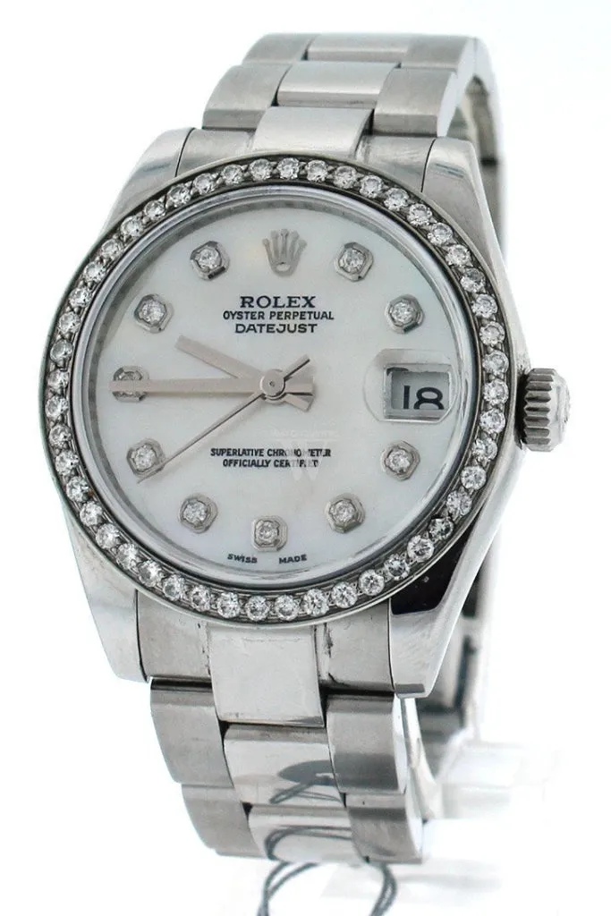 Rolex Custom Datejust 31 Mother of Pearl Diamond Dial Diamond Bezel Men's Watch 178240 Pre-owned