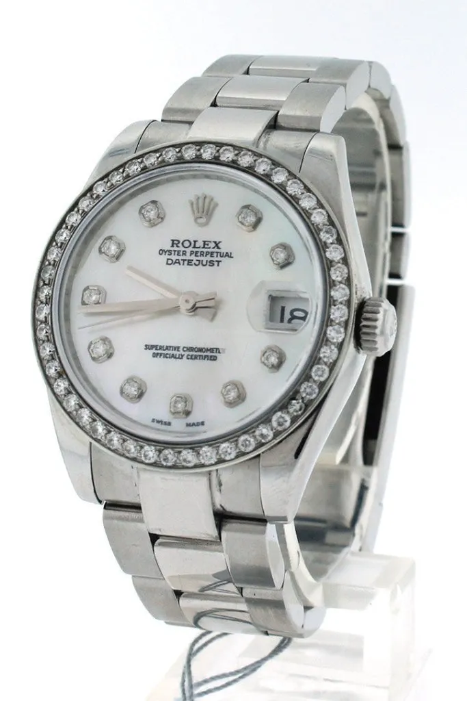 Rolex Custom Datejust 31 Mother of Pearl Diamond Dial Diamond Bezel Men's Watch 178240 Pre-owned