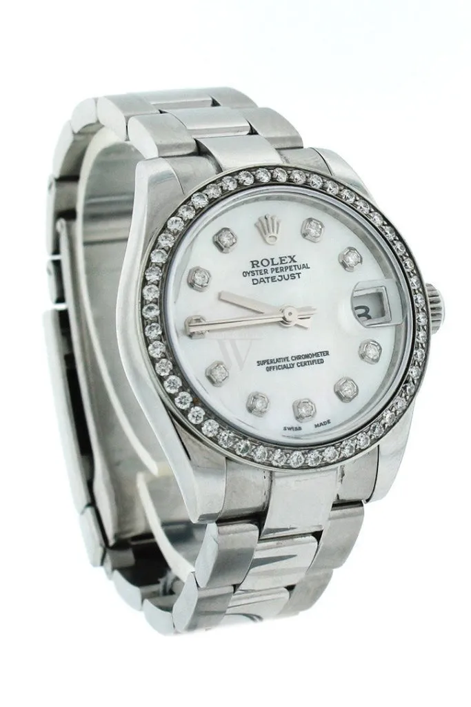 Rolex Custom Datejust 31 Mother of Pearl Diamond Dial Diamond Bezel Men's Watch 178240 Pre-owned