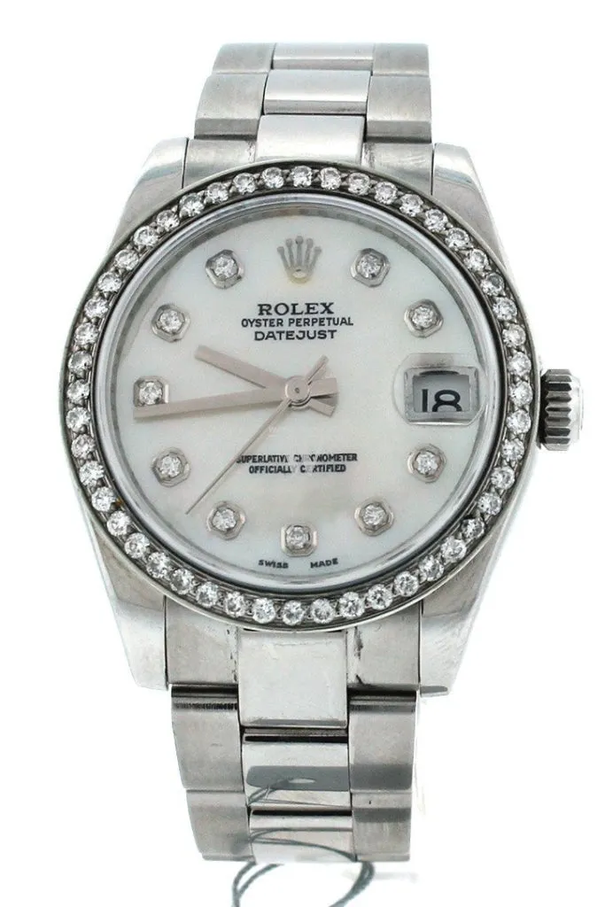 Rolex Custom Datejust 31 Mother of Pearl Diamond Dial Diamond Bezel Men's Watch 178240 Pre-owned