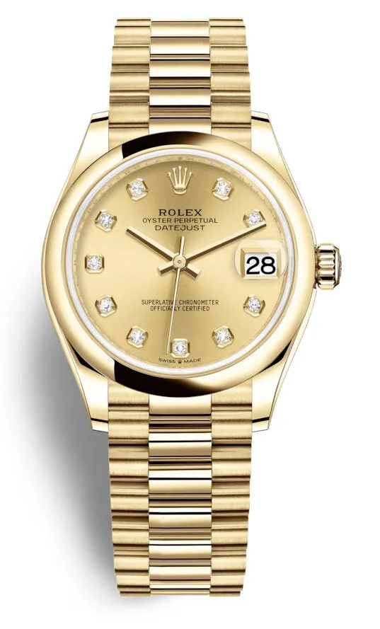 Rolex Datejust 31 Champagne Diamond Dial Automatic 18kt Yellow Gold Rolex President Watch 278248CDP