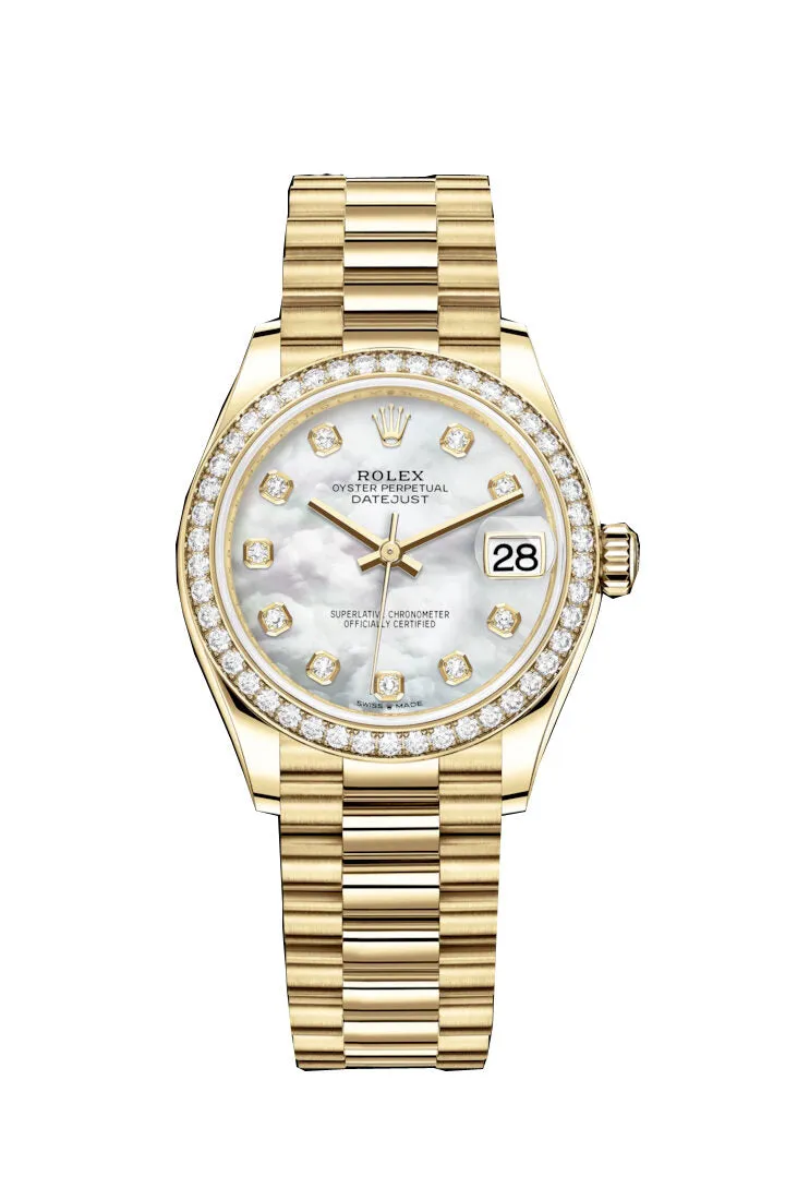 Rolex Datejust 31 Mother of Pearl Diamond Ladies 18kt Yellow Gold President Watch 278288MDP