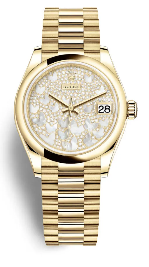 Rolex Datejust 31 Mother of Pearl Diamond Pave Dial Ladies 18kt Yellow Gold Oyster Watch 278248PAVEP