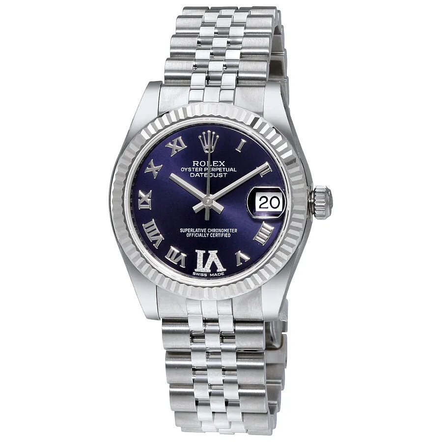 Rolex Datejust 31 Purple Dial Diamond Stainless Steel 18K White Gold Ladies Watch 178274PURDJ