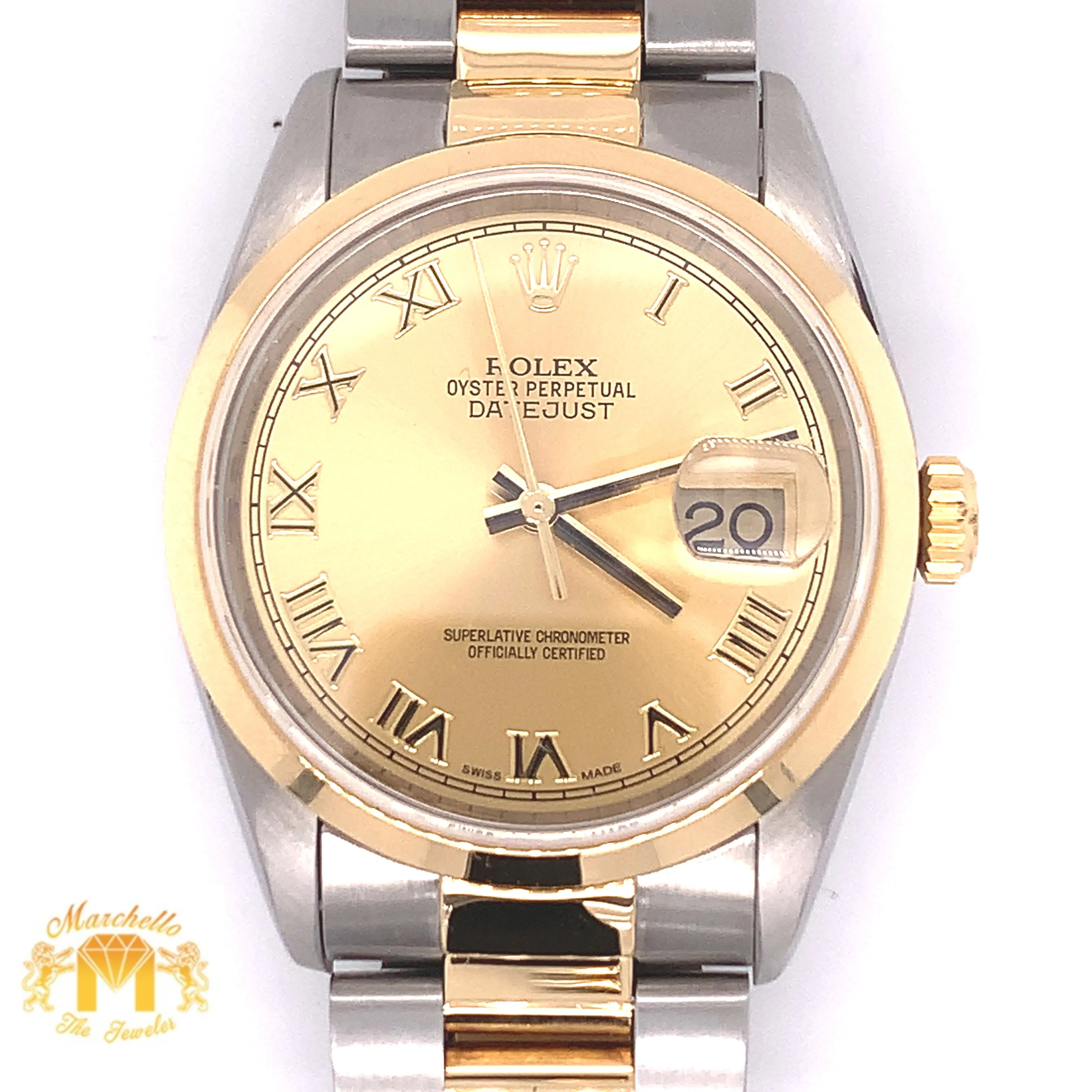 Rolex Datejust Watch with Two-tone Oyster Bracelet (36 mm, roman numerals dial)