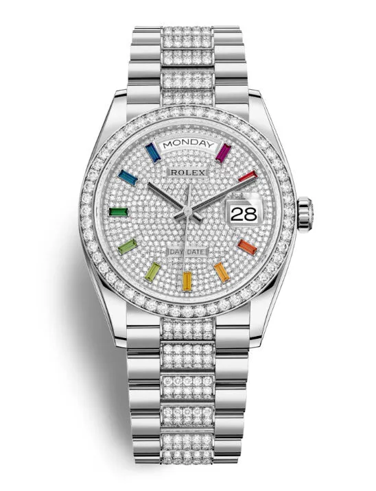 Rolex Day-Date 36 Dial 18kt White Gold Diamond Set President Watch 128349DSDP