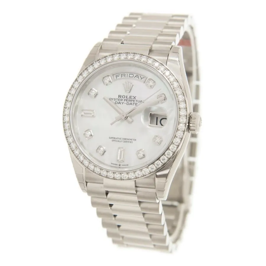 Rolex Day-Date 36 Mother of Pearl Diamond Dial 18kt White Gold President Watch 128349MDP