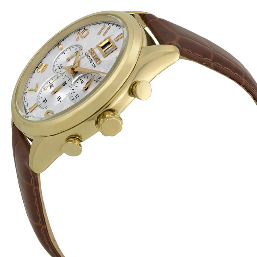 Seiko Chronograph Silver Dial Brown Leather Men's Watch SPC088